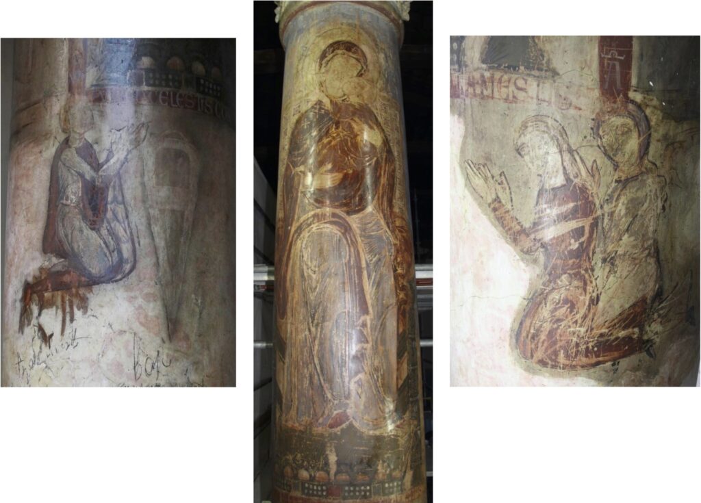 Vergine Glykophilousa con Bambino e donatori su colonna della Basilica della Natività, Betlemme